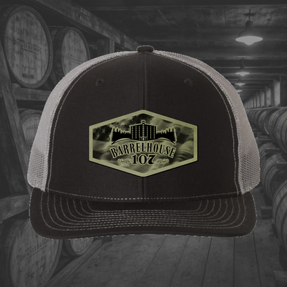 Barrelhouse 107 American Flag Background Engraved Leather Patch Hats
