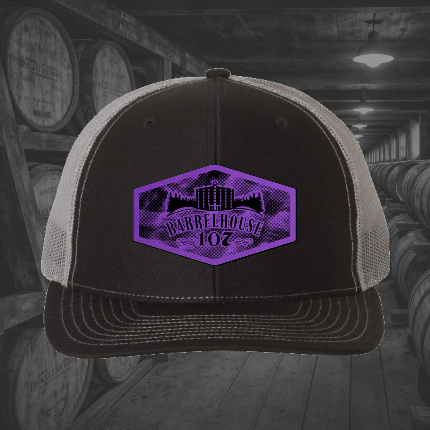 Barrelhouse 107 American Flag Background Engraved Leather Patch Hats
