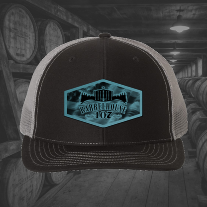Barrelhouse 107 American Flag Background Engraved Leather Patch Hats
