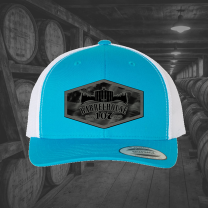 Barrelhouse 107 American Flag Background Engraved Leather Patch Hats