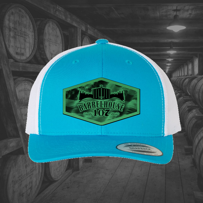 Barrelhouse 107 American Flag Background Engraved Leather Patch Hats