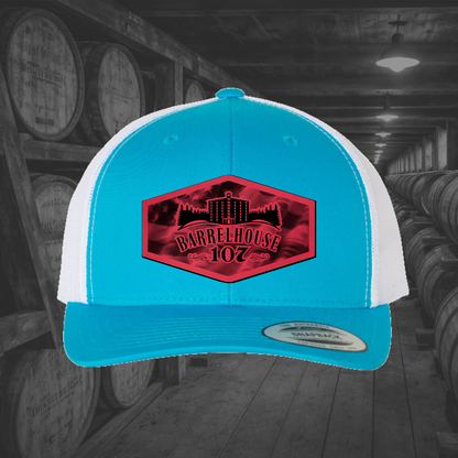 Barrelhouse 107 American Flag Background Engraved Leather Patch Hats