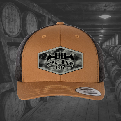Barrelhouse 107 American Flag Background Engraved Leather Patch Hats