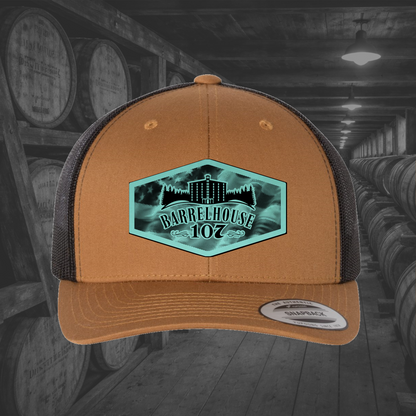 Barrelhouse 107 American Flag Background Engraved Leather Patch Hats