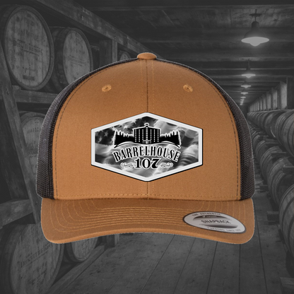Barrelhouse 107 American Flag Background Engraved Leather Patch Hats