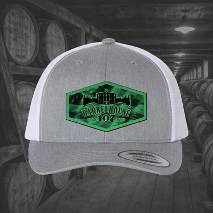 Barrelhouse 107 American Flag Background Engraved Leather Patch Hats
