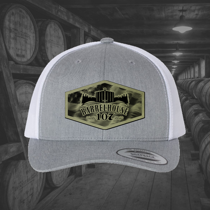 Barrelhouse 107 American Flag Background Engraved Leather Patch Hats
