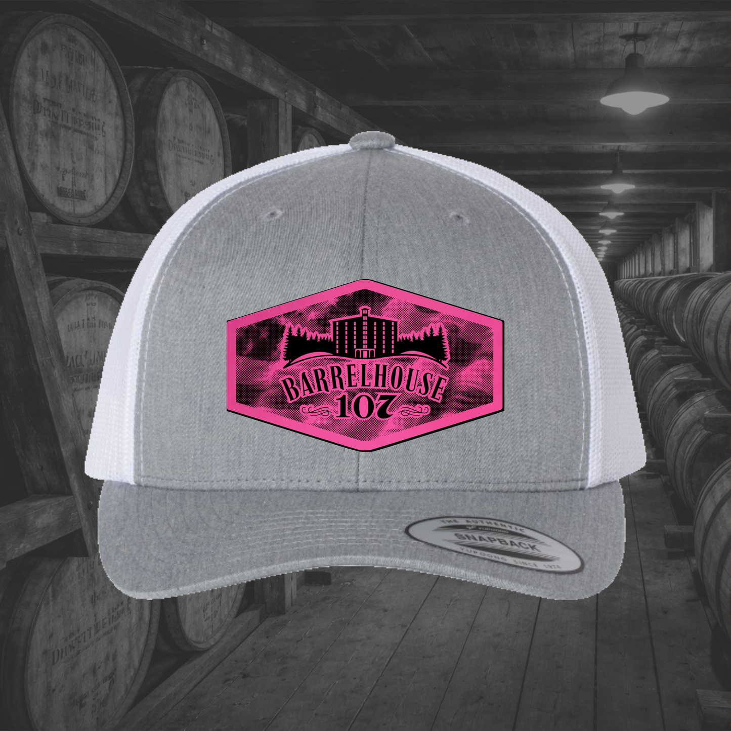 Barrelhouse 107 American Flag Background Engraved Leather Patch Hats