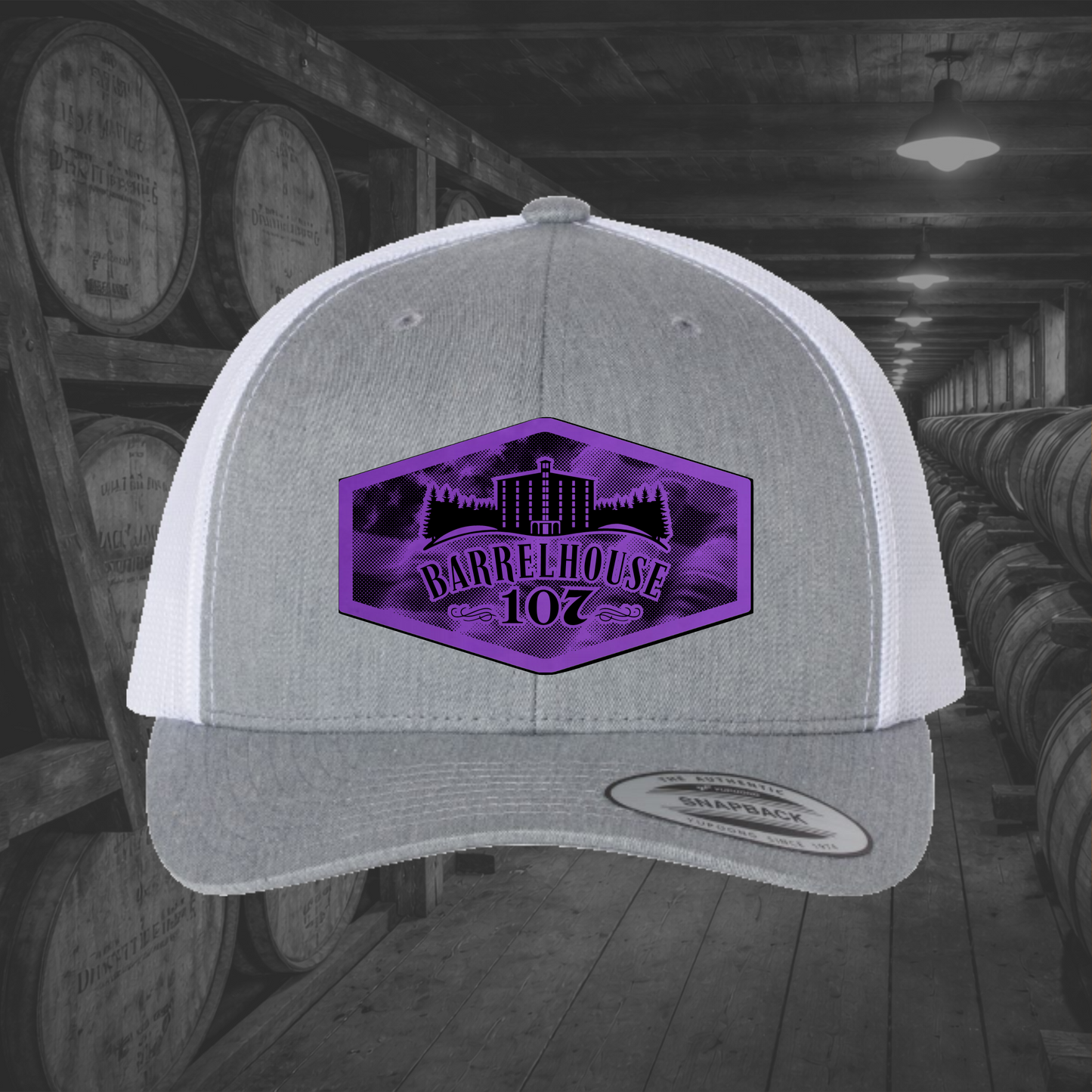 Barrelhouse 107 American Flag Background Engraved Leather Patch Hats