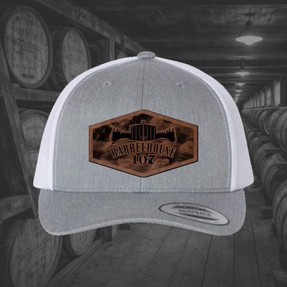 Barrelhouse 107 American Flag Background Engraved Leather Patch Hats
