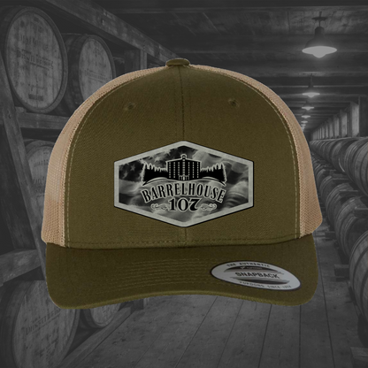 Barrelhouse 107 American Flag Background Engraved Leather Patch Hats
