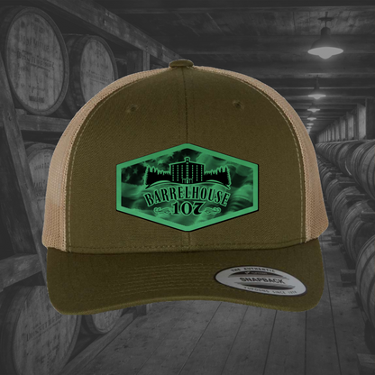 Barrelhouse 107 American Flag Background Engraved Leather Patch Hats