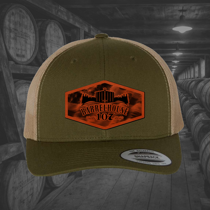 Barrelhouse 107 American Flag Background Engraved Leather Patch Hats