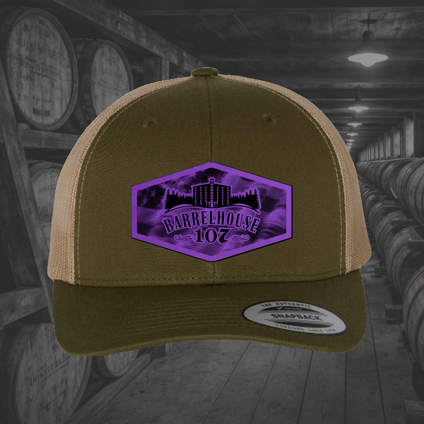 Barrelhouse 107 American Flag Background Engraved Leather Patch Hats