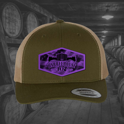Barrelhouse 107 American Flag Background Engraved Leather Patch Hats