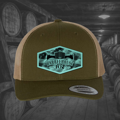 Barrelhouse 107 American Flag Background Engraved Leather Patch Hats