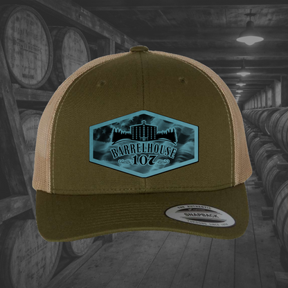 Barrelhouse 107 American Flag Background Engraved Leather Patch Hats
