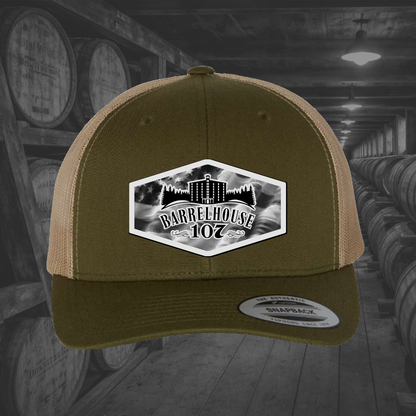 Barrelhouse 107 American Flag Background Engraved Leather Patch Hats