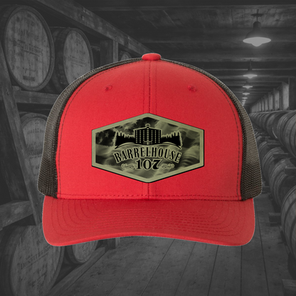 Barrelhouse 107 American Flag Background Engraved Leather Patch Hats