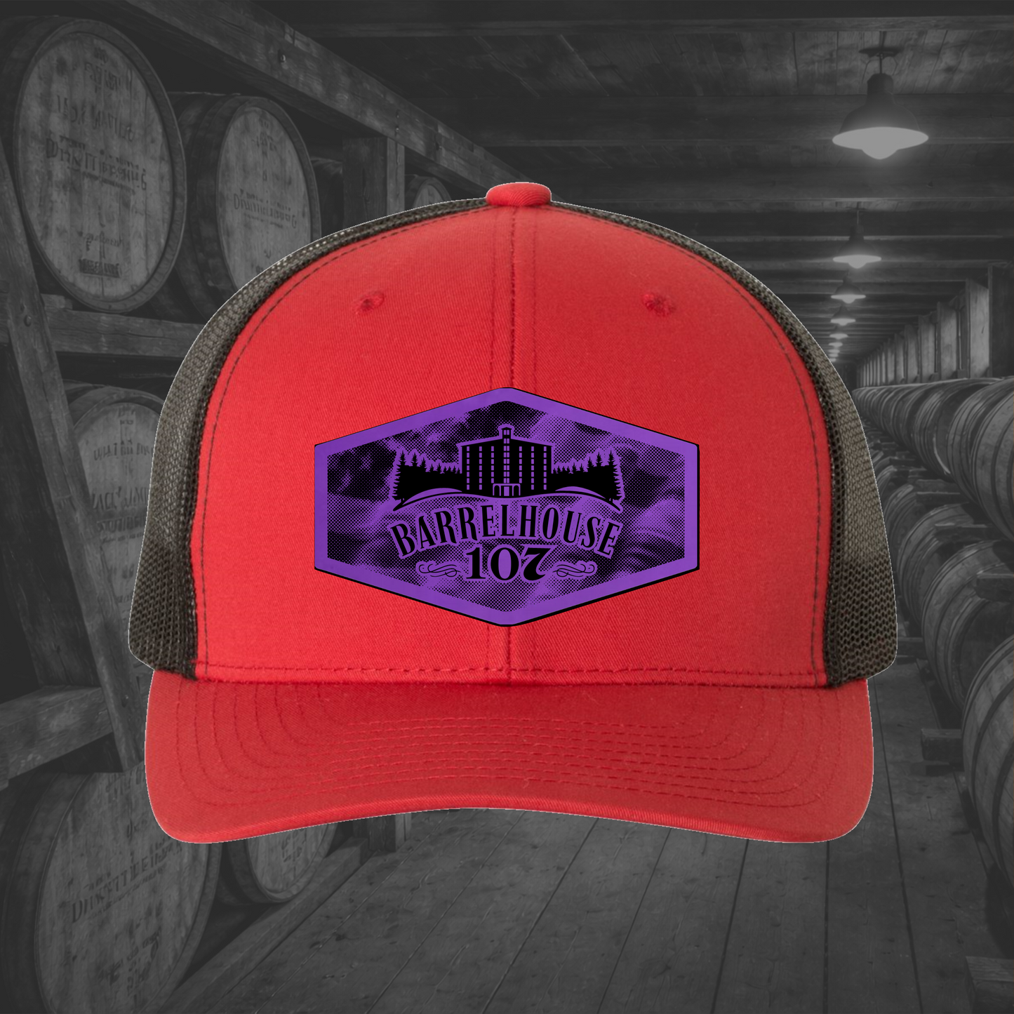 Barrelhouse 107 American Flag Background Engraved Leather Patch Hats