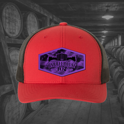 Barrelhouse 107 American Flag Background Engraved Leather Patch Hats