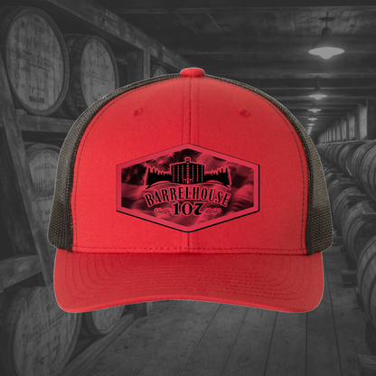 Barrelhouse 107 American Flag Background Engraved Leather Patch Hats