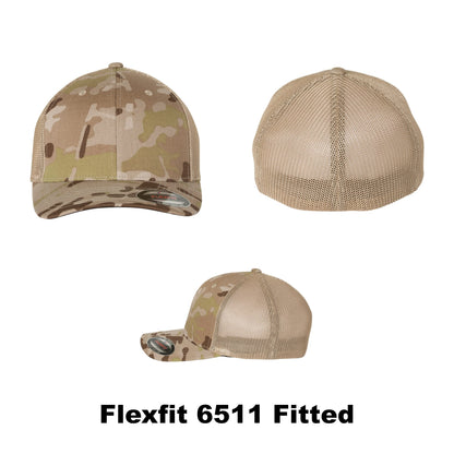 Blank Flexfit Fitted 6511 L/XL (Multicam / Desert Tan) cap for hat style and color reference; 2x3-inch VELCRO® Brand loop panel not shown