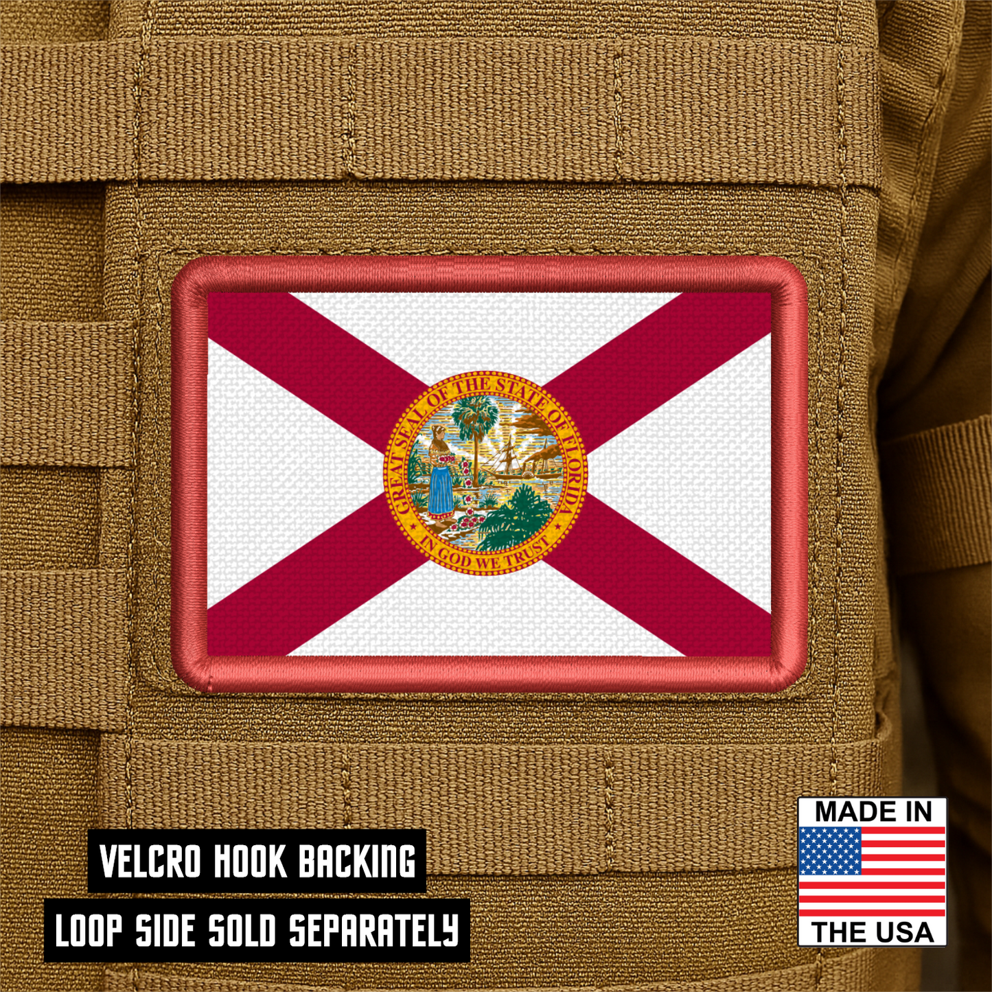 Florida State Flag Patch 2"x3" Hook & Loop | Made in USA