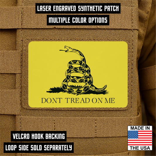Gadsden Flag “Don’t Tread on Me” Engraved Morale Patch – 2” x 3” Hook & Loop Tactical Patch | Made in USA
