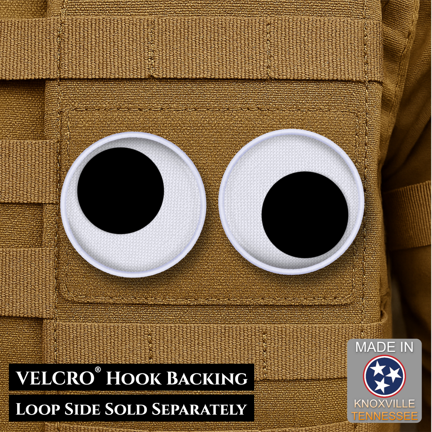 Googly Eyes Funny Morale Patch Set, 2" Round | Made in USA | VELCRO® Brand Hook Backing