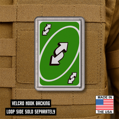 UNO Reverse Card Funny Morale Patch, 2x3" | Made in USA | VELCRO® Brand Hook Backing