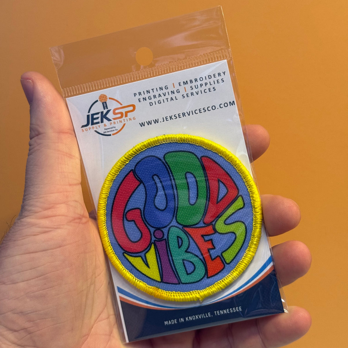 Good Vibes Only round printed morale patch by JEK Services Co, additional product image