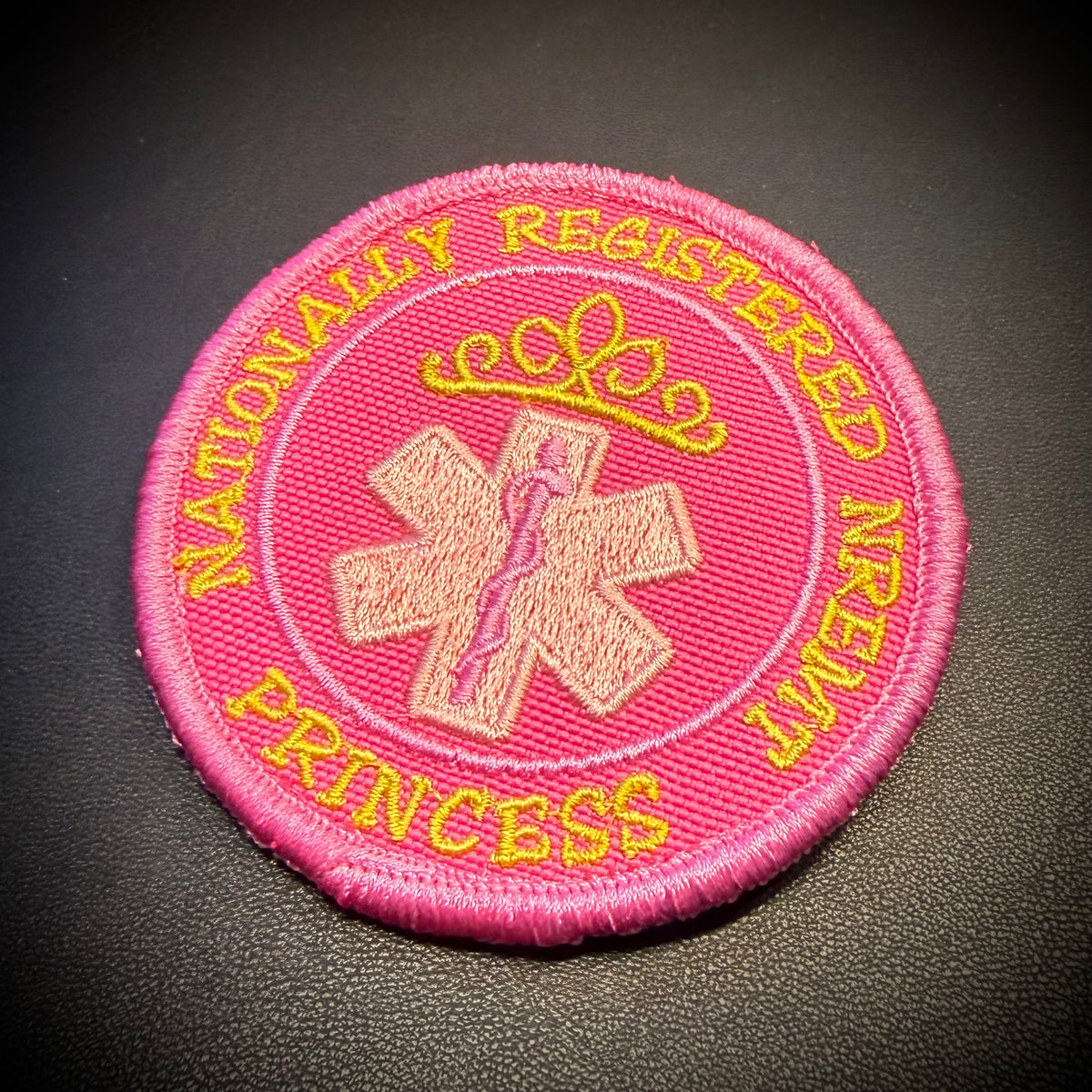 NREMT Princess Funny Medic Embroidered Morale Patch, 3" Round | VELCRO® Brand Hook Backing