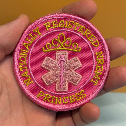NREMT Princess Funny Medic Embroidered Morale Patch, 3" Round | VELCRO® Brand Hook Backing