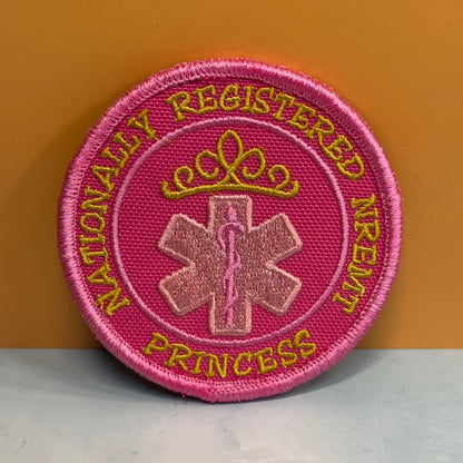 NREMT Princess Funny Medic Embroidered Morale Patch, 3" Round | VELCRO® Brand Hook Backing
