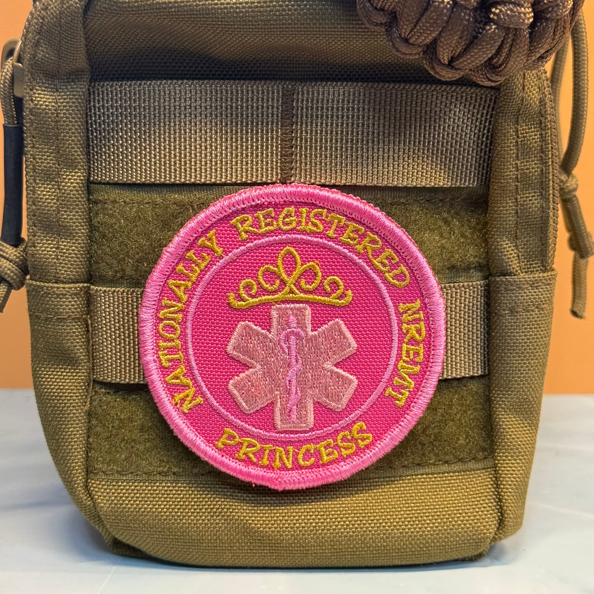 NREMT Princess Funny Medic Embroidered Morale Patch, 3" Round | VELCRO® Brand Hook Backing