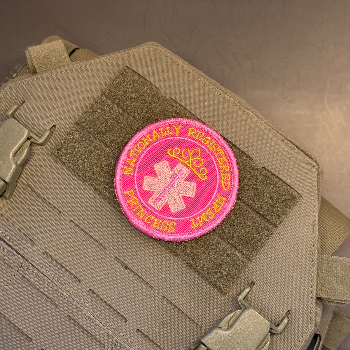 NREMT Princess Funny Medic Embroidered Morale Patch, 3" Round | VELCRO® Brand Hook Backing