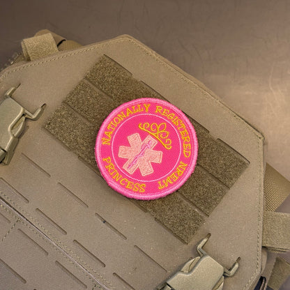 NREMT Princess Funny Medic Embroidered Morale Patch, 3" Round | VELCRO® Brand Hook Backing