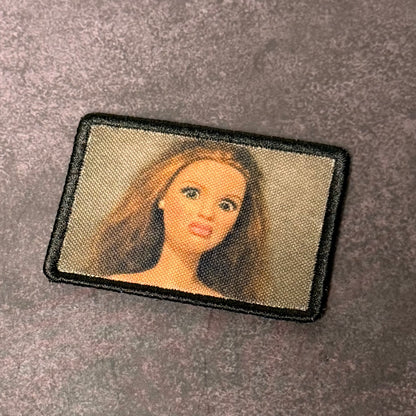 Shocked Doll Meme Funny Morale Patch, 2x3" | Made in USA | VELCRO® Brand Hook Backing