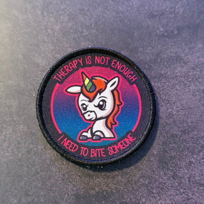 Therapy Unicorn Funny Morale Patch | Made in USA | VELCRO® Brand Hook Backing