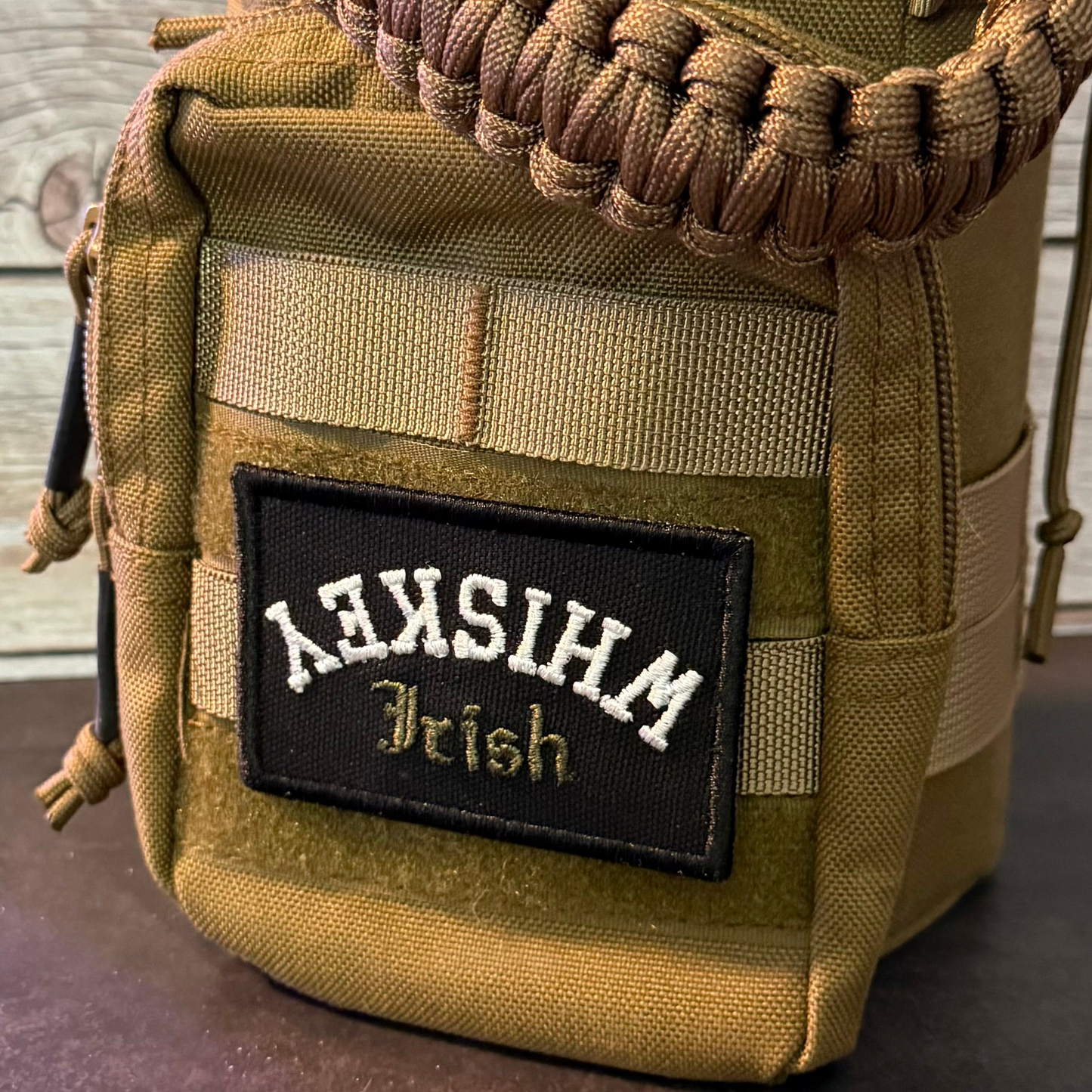 Irish Whiskey Upside Down Funny Morale Patch | Made in USA | VELCRO® Brand Hook Backing