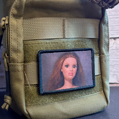 Shocked Doll Meme Funny Morale Patch, 2x3" | Made in USA | VELCRO® Brand Hook Backing