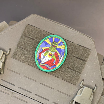 Saint Zilla, In Godzilla We Trust Funny Morale Patch, 2.5x3" | Made in USA | VELCRO® Brand Hook Backing