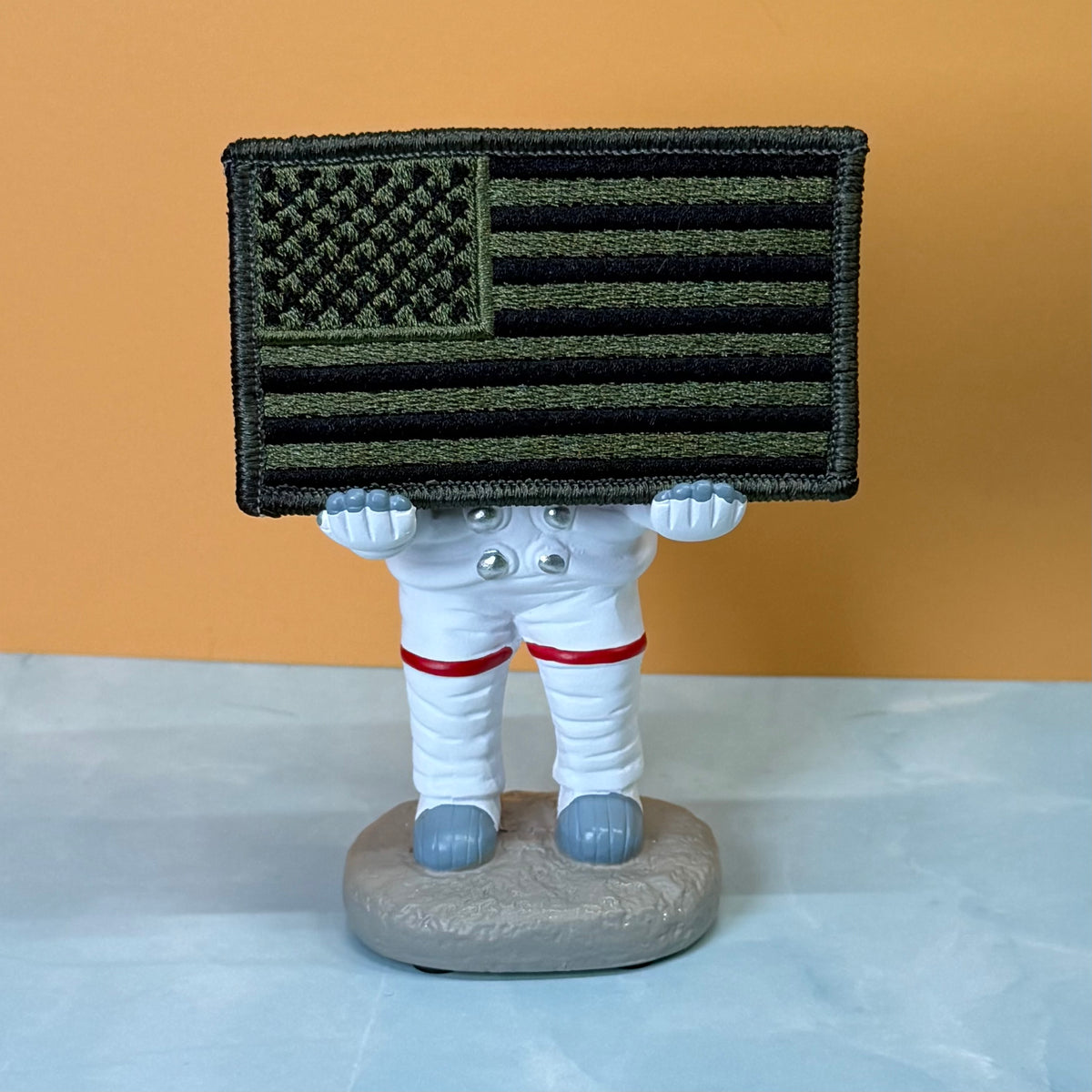 Olive OD Green Tactical American Flag embroidered morale patch, product photograph.