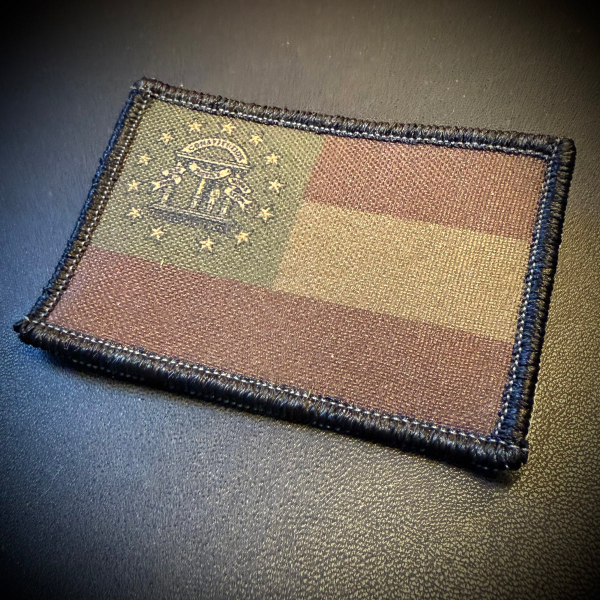 Georgia state flag 2x3-inch printed morale patch, product photo showing the flag artwork and embroidered border