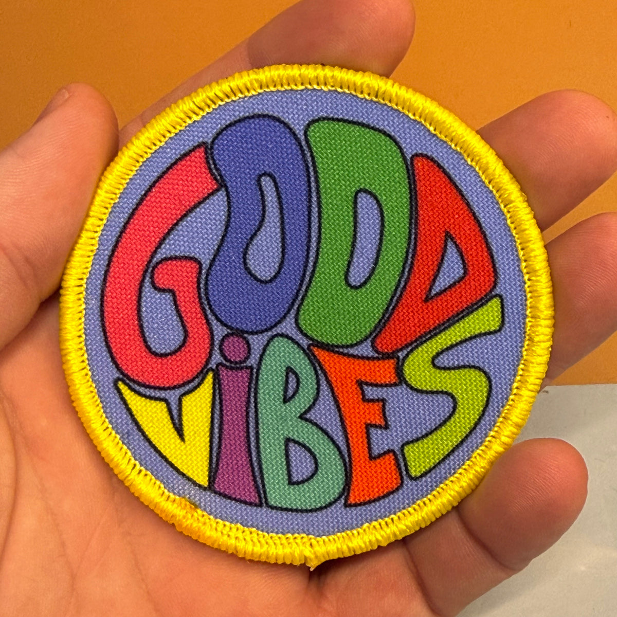 Round Good Vibes Only morale patch with retro typography and multicolor artwork
