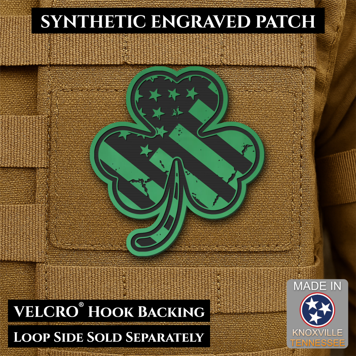 Irish American, Shamrock Morale Patch, 2.8x3" | Made in USA | VELCRO® Brand Hook Backing