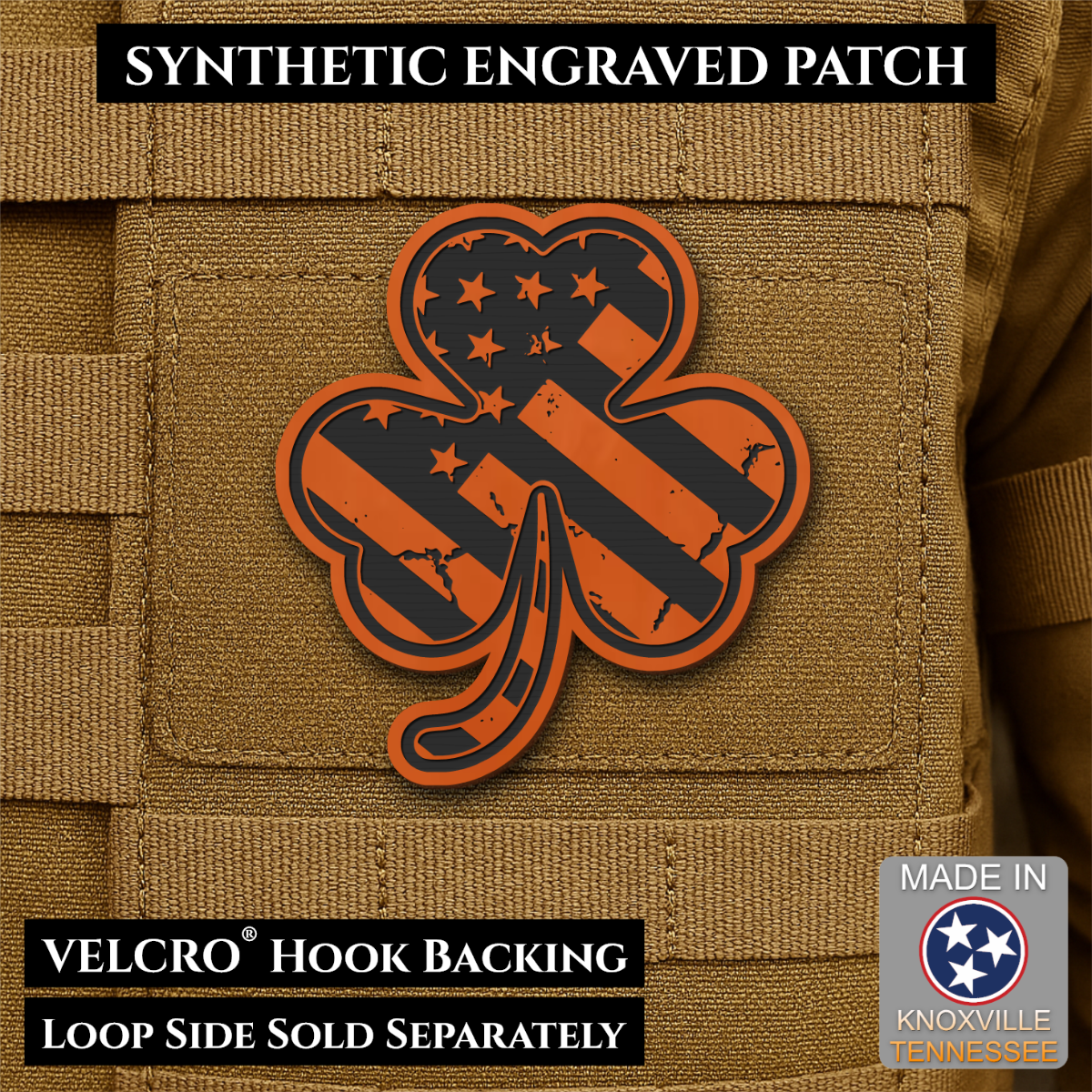 Irish American, Shamrock Morale Patch, 2.8x3" | Made in USA | VELCRO® Brand Hook Backing