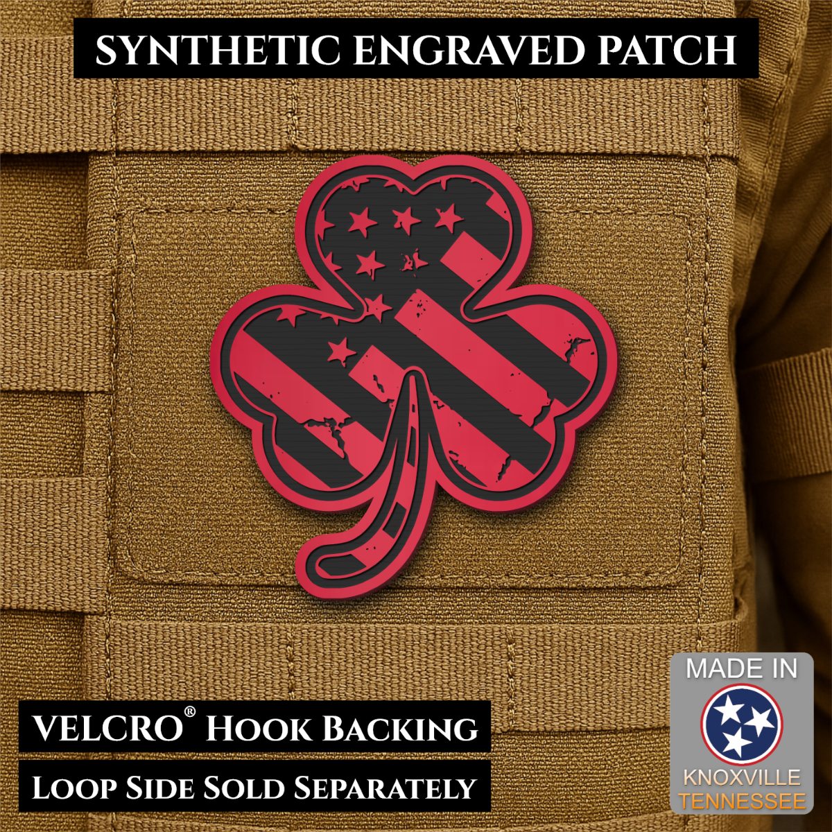 Irish American, Shamrock Morale Patch, 2.8x3" | Made in USA | VELCRO® Brand Hook Backing