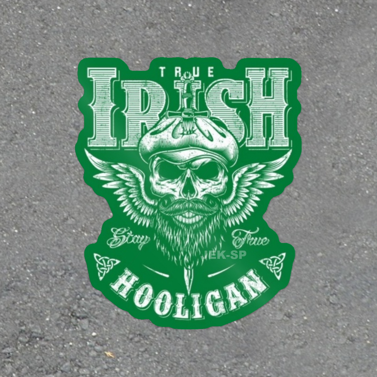 True Irish Hooligan Celtic bearded skull and winged Ireland pride glossy vinyl laptop sticker